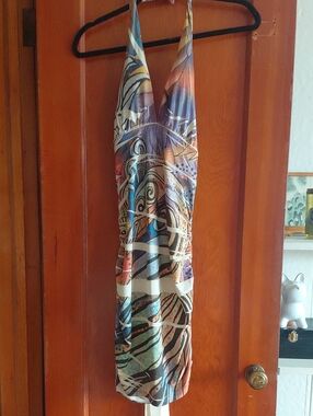Symphony Multicolor Halter V-Neck Printed Dress